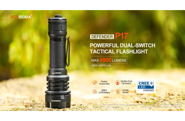 Image of Acebeam Defender P17 LED Tactical Flashlight, Li-Ion Battery, 4900 Lumen, Black, 147x41x26mm, P17 Black