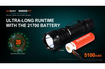Image of Acebeam Defender P17 LED Tactical Flashlight, Li-Ion Battery, 4900 Lumen, Black, 147x41x26mm, P17 Black