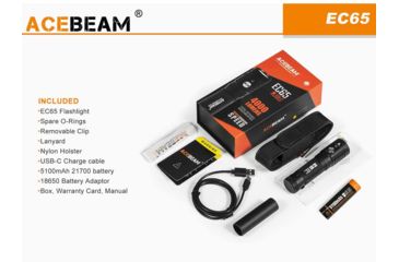 Image of Acebeam EC65 1 x 21700 4 x CREE XHP35 HI LED Rechargeable Flashlight, 4000 Lumens, Black, EC65-XHP35
