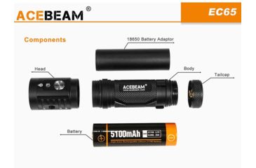 Image of Acebeam EC65 1 x 21700 4 x CREE XHP35 HI LED Rechargeable Flashlight, 4000 Lumens, Black, EC65-XHP35