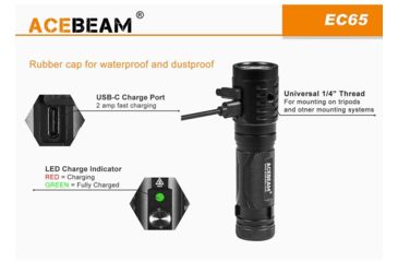 Image of Acebeam EC65 1 x 21700 4 x Nichia 90+ CRI LED Rechargeable Flashlight, 2500 Lumens, Black, EC65-Nichia