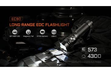 Image of Acebeam EC90 Long Range 21700 USB-C Rechargeable Battery 4300 Lumens LED EDC Flashlight, Black, EC90 Black