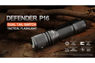 Image of Acebeam Tactical Defender P16 Flashlights, Li-Ion Battery, 1800 Lumens, Tail-Dual Switch, Black, P16