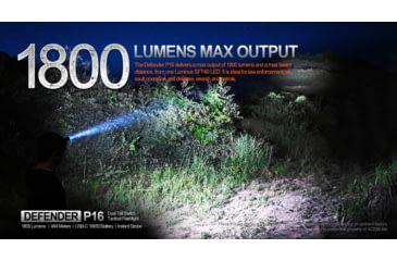 Image of Acebeam Tactical Defender P16 Flashlights, Li-Ion Battery, 1800 Lumens, Tail-Dual Switch, Black, P16