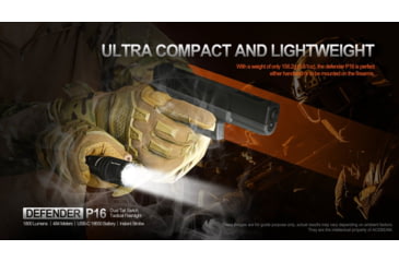 Image of Acebeam Tactical Defender P16 Flashlights, Li-Ion Battery, 1800 Lumens, Tail-Dual Switch, Black, P16