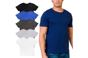 Image of 6 Pack -Mens Short Sleeve Crew Neck T Shirt - Black, Blue, Charcoal, Grey, Navy, White, Multicolor, Large