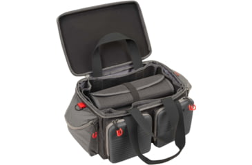 Image of Allen Competitor Premium Molded Lockable Range Bag, Internal Tote and Fold-Up Gun Mat, Heather Gray/Red, 16.6 in x 9 in x 11.8 in, 8325