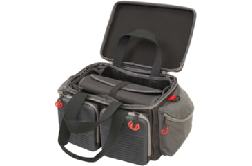 Image of Allen Competitor Premium Molded Lockable Range Bag, Internal Tote and Fold-Up Gun Mat, Heather Gray/Red, 16.6 in x 9 in x 11.8 in, 8325