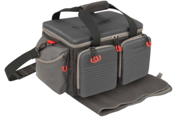 Image of Allen Competitor Premium Molded Lockable Range Bag, Internal Tote and Fold-Up Gun Mat, Heather Gray/Red, 16.6 in x 9 in x 11.8 in, 8325