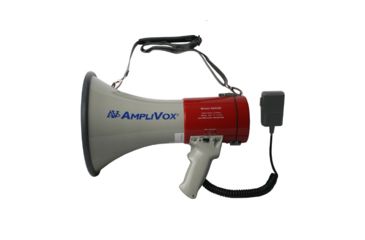 Image of AmpliVox Mity Meg Plus Rechargeable 25 Watt Dynamic Megaphone w/Microphone, Red, White, S602MR