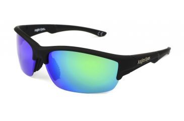 Image of Angler Eyes AE 28 Sunglasses, Rubberized Black Frame, Smoke Polarized with Green Mirror Flash Lens, 10232948.FGX