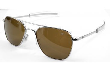 Image of AO Original Pilot Sunglasses, Bayonet, Silver Frame, HC Amber Poly Lens, Polarized, 55mm, 32236