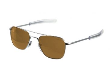 Image of AO Original Pilot Sunglasses, Bayonet, Matte Chrome Frame, HC Amber Poly Lens, Polarized, 57mm, 30143