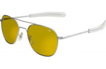 Image of AO Original Pilot Sunglasses, Bayonet, Matte Chrome Frame, Yellow Lens, Polarized, 52mm, 30225