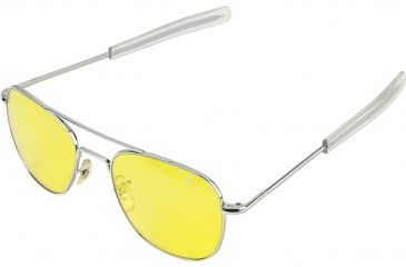 Image of AO Original Pilot Sunglasses, Bayonet, Silver Frame, Yellow Lens, Polarized, 57mm, 30255
