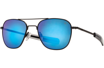 Image of AO Original Pilot Sunglasses, Black Frame, 57 mm SunFlash Blue Mirror AOLite Nylon Lenses, Bayonet Temple, Polarized, 738921564874