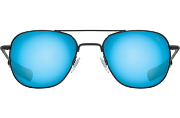 Image of AO Original Pilot Sunglasses, Black Frame, 57 mm SunFlash Blue Mirror AOLite Nylon Lenses, Bayonet Temple, Polarized, 738921564874
