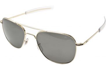 Image of AO Original Pilot Sunglasses, Bayonet, Gold Frame, True Color Gray Glass Lens, Polarized, 57mm, 32112