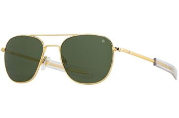 Image of AO Original Pilot Sunglasses, Gold Frame, 57 mm Calobar Green SkyMaster Glass Lenses, Bayonet Temple,OP-157BTCLGNG