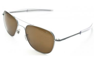 Image of AO Original Pilot Sunglasses, Bayonet, Matte Chrome Frame, Brown Glass Lens, Polarized, 52mm, 32177