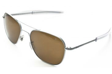 Image of AO Original Pilot Sunglasses, Bayonet, Matte Chrome Frame, Brown Glass Lens, Polarized, 57mm, 32237
