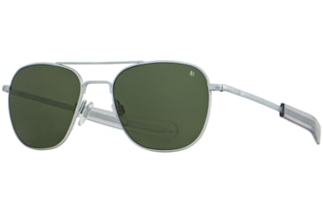 Image of AO Original Pilot Sunglasses, Matte Silver Frame, 57 mm Calobar Green AOLite Nylon Lenses, Bayonet Temple,738921550327
