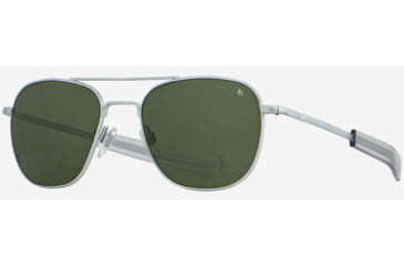 Image of AO Original Pilot Sunglasses, Silver Frame, Calobar Green AOLite Nylon Lenses, Bayonet Temple, 55-20-140, OP-255BTCLGNN