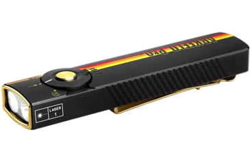 Image of Olight Arkfeld Pro Black/Racing Stripes 1/15/100/420/1,300 Lumens, White LED, Green Laser, UV Light, ARKFELD-PRO-C3R-RSC