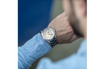 Image of Armourlite Field Series AL102 Swiss Made Tritium Illuminated Watch with Shatterproof Armourglass, Raw Steel Case, Beige Dial, 42mm, AL102