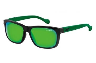 Image of Arnette Slacker Sunglasses, Gloss Black/Green Frame, Citrus Chrome Lens AN4196-02