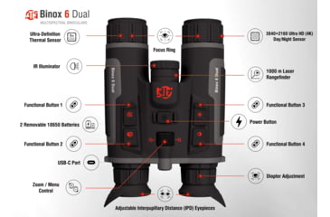 Image of ATN Binox 6 Dual Multispectral 6-48x25mm Thermal Imaging Binocular w/Built-in Laser Rangefinder, 50 Hz, 256x192, Black, MSBNB6225A