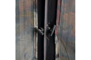 Image of Barronett Blinds Tag Out Hub Hunting Blind with blaze orange safety panels, Bloodtrail Woodland, 3-Person, TA350BT