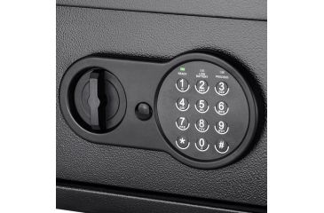 Image of Barska Compact Keypad Safe, Low Battery Alert, 12 Gauge Sheet Steel Construction, Black, Outer Size 12.25 x 8 x 8 in AX12616