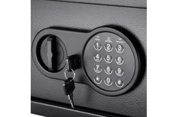Image of Barska Compact Keypad Safe, Low Battery Alert, 12 Gauge Sheet Steel Construction, Black, Outer Size 12.25 x 8 x 8 in AX12616
