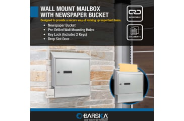 Image of Barska Contemporary Wall Mount Mailbox. 10in Width, Gray, Medium, CB13698