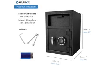 Image of Barska DX-200 Standard Depository Keypad Safe, Anti-Fishing Baffles, Solid Steel, Black, Outer Dimensions - 14 x 14 x 20 in AX12588