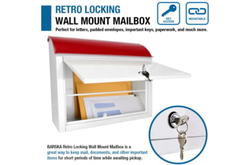 Image of Barska Retro Locking Wall Mount Mailbox. 13in Width, Cream-Red, Small, CB13700