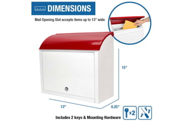 Image of Barska Retro Locking Wall Mount Mailbox. 13in Width, Cream-Red, Small, CB13700