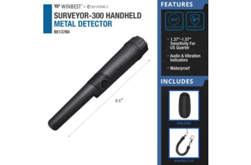 Image of Barska SURVEYOR-300 Waterproof Handheld Metal Detector, Black, Small, BE13780