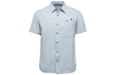 Image of Black Diamond Chambray Modernist Mens Short Sleeve Everyday Button Ups Shirt, Blue Steel, Small, APT59C433SML1