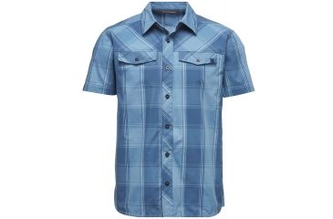 Image of Black Diamond Technician Mens Short Sleeve Shirt, Ink Blue/Denim Plaid, Large, APB94J998LRG1