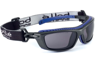Image of Bolle Baxter Safety Glasses, Black Blue Frame, Smoke Lens, 40277