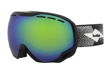 Image of Bolle Emperor OTG Ski/Snowboard Goggles,Shiny Black Cross Frame,Green Emerald Lens 21113