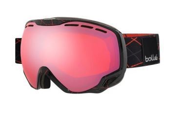 Image of Bolle Emperor OTG Ski/Snowboard Goggles,Shiny Black and Red Loops Frame,Vermillon Lens 21114