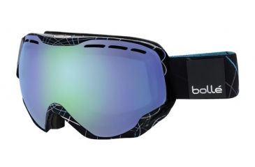 Image of Bolle Emperor OTG Ski/Snowboard Goggles,Shiny Black and Blue Loops Frame,Aurora Lens 21109