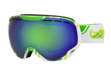 Image of Bolle Emperor Ski/Snowboard Goggles,White and Lime Green Frame,Green Emerald Lens 21141