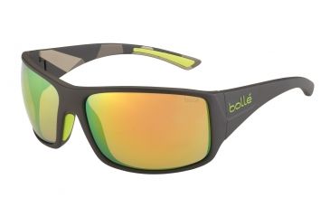 Image of Bolle Tigersnake Sunglasses, Matte Smoke/Green Frame, Brown Emerald Rectangle Oleo AF Lens, 12132
