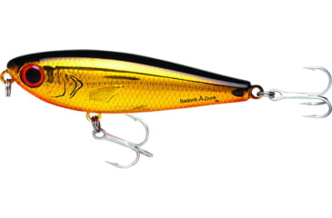 Image of Bomber Saltwater SW Badonk Hi P Topwater Lure. 3.5in, 1/2oz, Gold/Black/Orange, BSWDTH4350