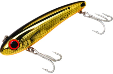 Image of Bomber Saltwater SW Mullet Slow-Sinking Twitch/Walking Lure. 3.5in, 5/8oz, Gold/Black/Orange, BSWM7350