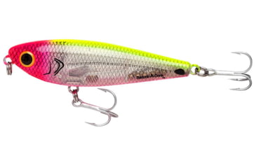 Image of Bomber Saltwater SW Badonk Hi P Topwater Lure, 4in, 1/2oz, Silver Flash/Pk/Chrt, BSWDTH4348
